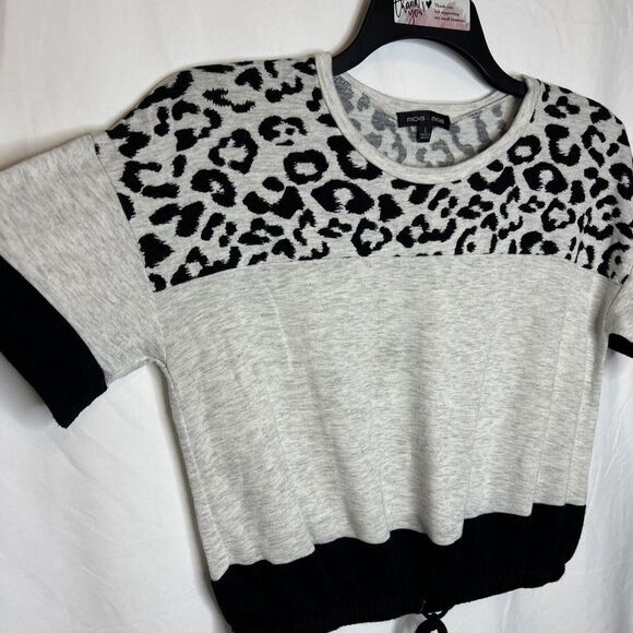 Moa Moa Women's Size Large Heather‎ Gray/Black Animal Print Cropped Top/Blouse - Picture 10 of 12